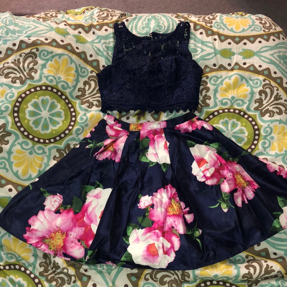 Two piece skirt and crop top outfit